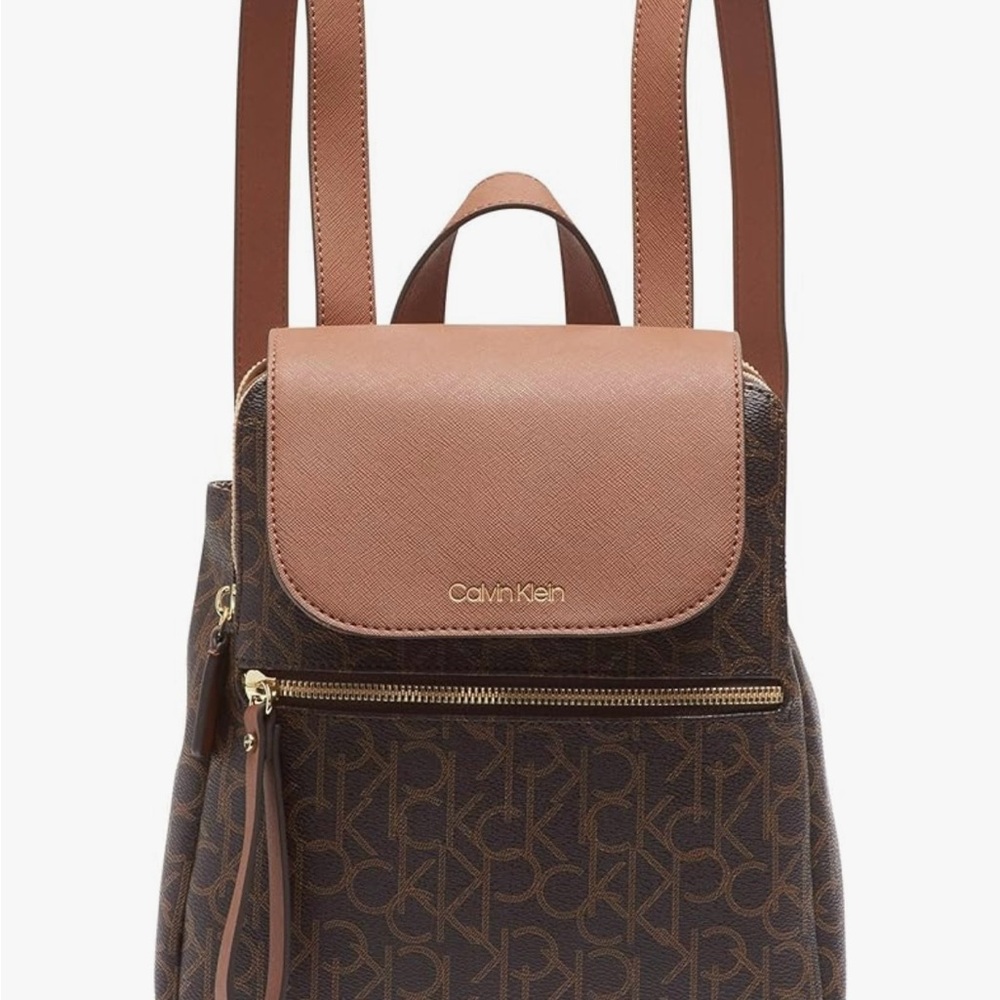 Calvin Klein Brown Backpack with Gold Accents